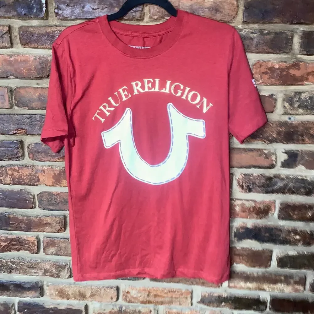 True Religion Red Graphic Short Sleeve Crew Neck T-Shirt Tee Men's Size XL